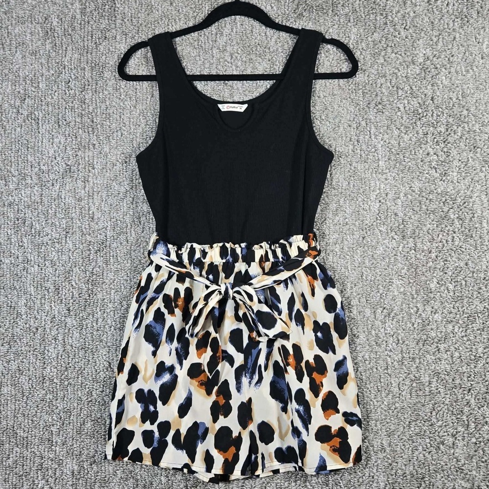 PatPat Romper Black Leopard Print Paperbag Waist Safari Women Medium